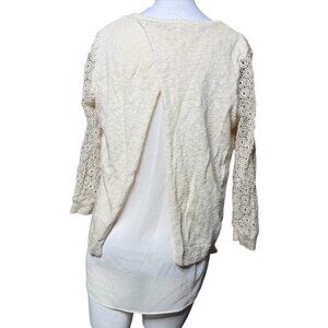 Lucky brand cream top lace sleeve L